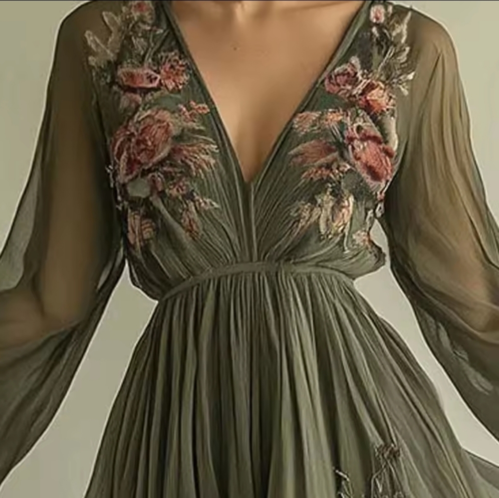 Woman Clothing Floral Print Long Dresses Sexy VNeck High Waist Hollow Party Dre - Picture 3 of 7